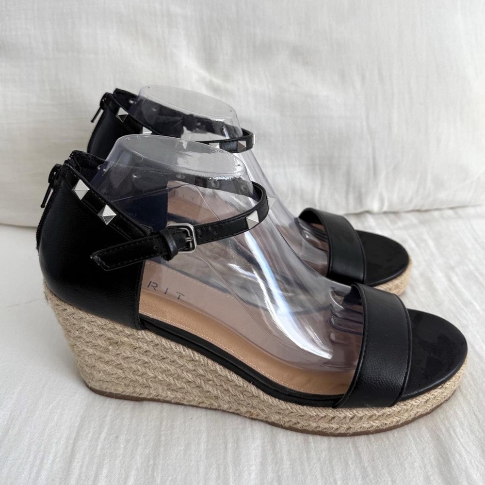 Esprit Black & Silver Studded Romy Espadrille Wedge Sandals